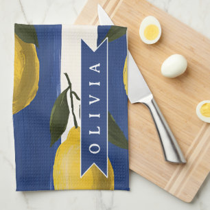 Personalized Italian Lemon Stripe Coastal  Tea Towel