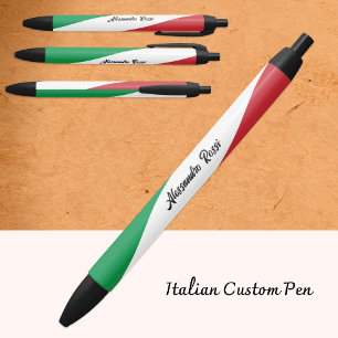 Personalized Italian Pen, Italian Flag, Italy Black Ink Pen