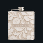 Personalized Ivory Lace Bridal Elegant Vintage Hip Flask<br><div class="desc">Delicate lace is one of those motifs that seems timeless right away. The grandeur of traditional lace designs is captured in this personalized ivory lace floral collection, which also features a contemporary personalized touch. The design combines softness, sophistication, and adaptability, drawing inspiration from delicate floral textures and old lace fabrics....</div>