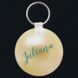 Personalized Ivory White Pearl Key Ring<br><div class="desc">Create a pretty personalized gift with this keychain that features a pretty pearl illustration in the background in an ivory white or champagne color and your own text in pretty teal. Makes a great party favor or bridesmaid gift.</div>