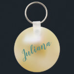 Personalized Ivory White Pearl Key Ring<br><div class="desc">Create a pretty personalized gift with this keychain that features a pretty pearl illustration in the background in an ivory white or champagne color and your own text in pretty teal. Makes a great party favor or bridesmaid gift.</div>