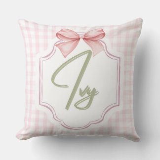Personalized Ivy Baby Girl Nursery Bow&Gingham Cushion