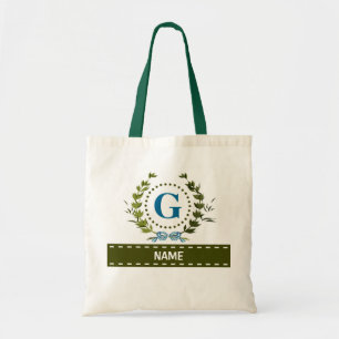 Personalized Ivy Wreath Wedding Date Monogram G Tote Bag