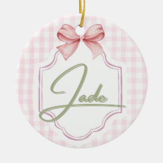 Personalized Jade Baby Girl Nursery Bow&Gingham Ceramic Tree Decoration