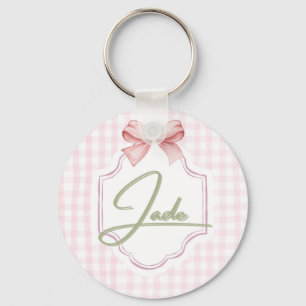Personalized Jade Baby Girl Nursery Bow&Gingham Key Ring