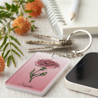 Personalized January Birth Flower Carnation Key Ring