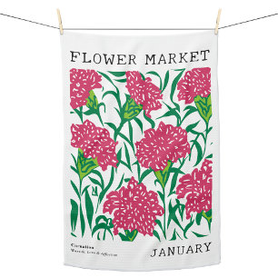 Personalized January Birth Flower Market Poster Tea Towel