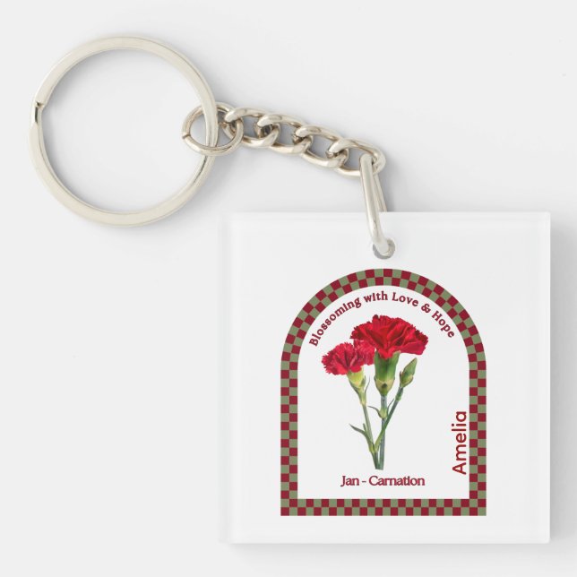 Personalized January Birth Month Flower  Key Ring (Front)