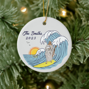Personalized Jesus Surfing Christmas Holiday Ceramic Tree Decoration