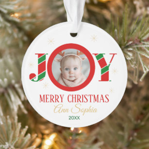 Personalized Joy Christmas Photo Ornament