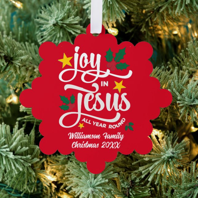 Personalized JOY IN JESUS Christian Christmas RED Tree Decoration Card (Insitu (Tree))