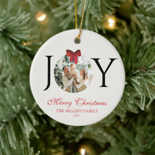 PERSONALIZED JOY MERRY CHRISTMAS PHOTO CERAMIC TREE DECORATION