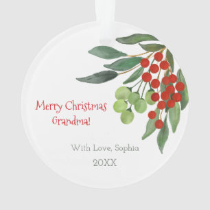 Personalized Joy to the World Red Holly Christmas Ornament