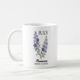 Personalized July Birth Flower Larkspur Coffee Mug