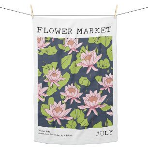 Personalized July Birth Flower Market Print Poster Tea Towel