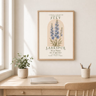 Personalized July Larkspur Birth Flower Poster