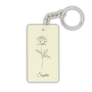 Personalized June Birth Flower Rose Keychain