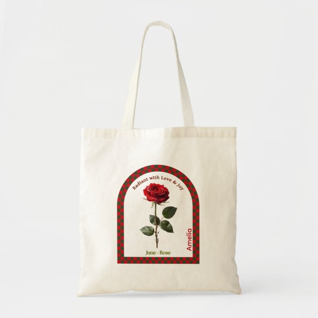 Personalized June Birth Month Flower Tote Bag (Front)