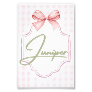 Personalized Juniper Baby Girl Nursery BowGingham Photo Print