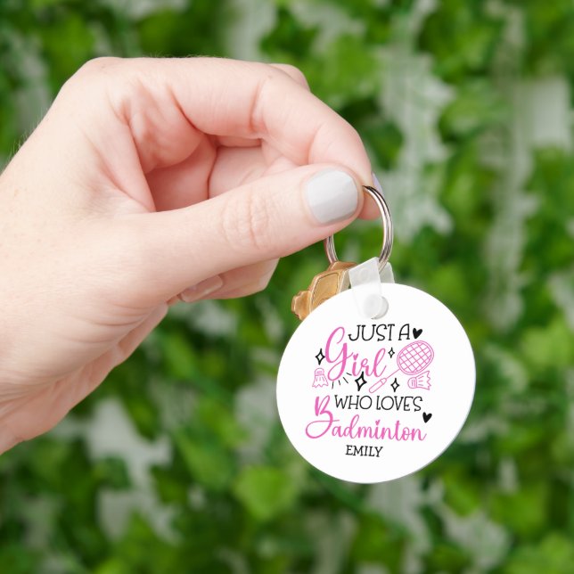 Personalized Just a Girl Who Loves Badminton Pink Key Ring (Hand)