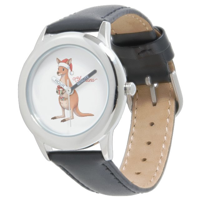 Personalized Kangaroo With Santa Hat Christmas Watch (Angled)