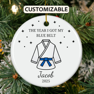 Personalized Karate Blue Belt, Taekwondo Outfit Ceramic Tree Decoration