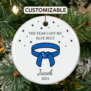 Personalized Karate Blue Belt, Taekwondo Outfit Ceramic Tree Decoration