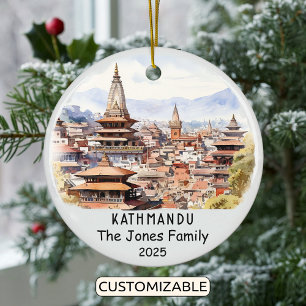 Personalized Kathmandu Ornament, Nepal Ceramic Tree Decoration