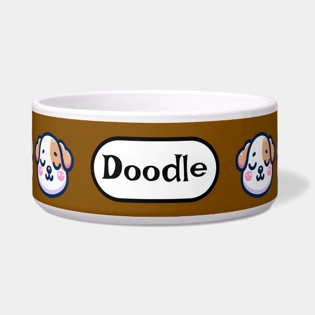 "Personalized Kawaii Dog Bowl with Name Tag" (Front)