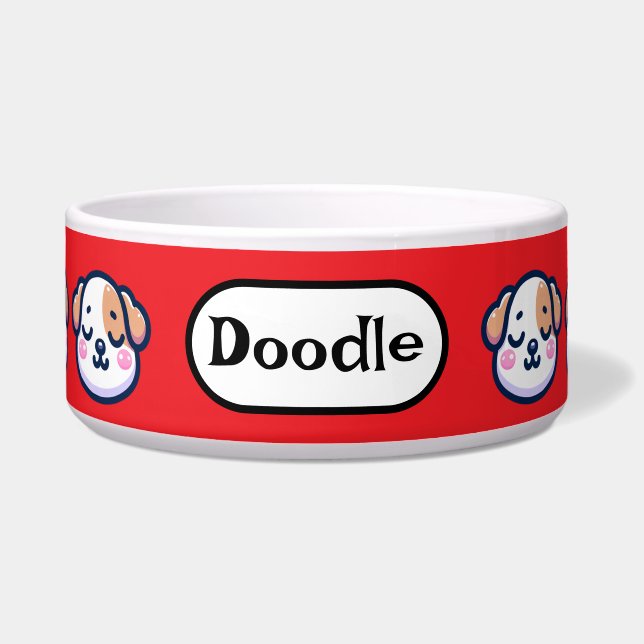 "Personalized Kawaii Dog Bowl with Name Tag" (Front)