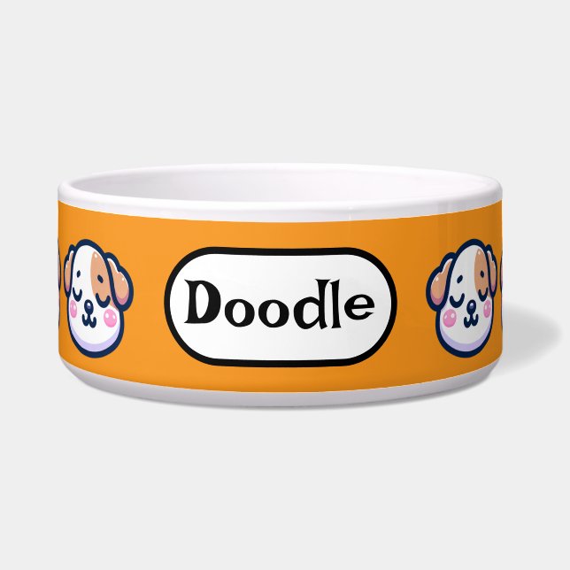 "Personalized Kawaii Dog Bowl with Name Tag" (Front)