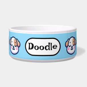 "Personalized Kawaii Dog Bowl with Name Tag"