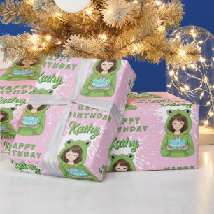 Personalized Kawaii Frog Hoodie Girl Birthday Wrapping Paper