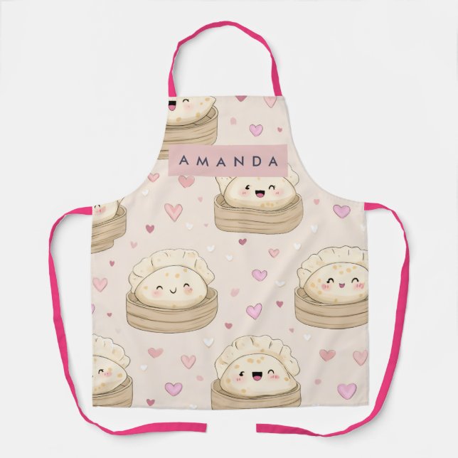 Personalized Kawaii Pastel Dumpling Pattern Apron (Front)