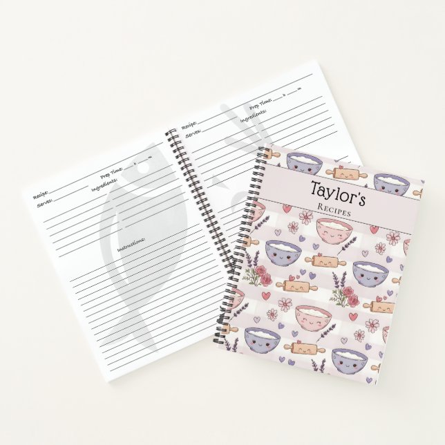 Personalized Kawaii Recipe Heart Keepsake Recipe  Notebook (Inside)