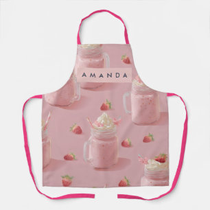 Personalized Kawaii Strawberry Milkshake Pattern A Apron
