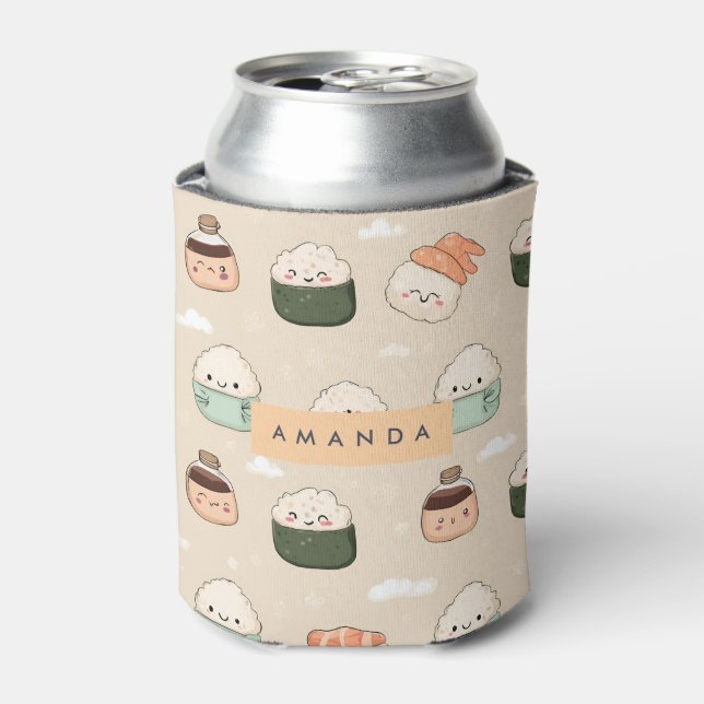 Personalized Kawaii Sushi Japanese Food Pattern Can Cooler (Can Front)