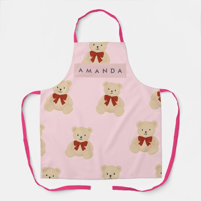 Personalized Kawaii Teddy Bear Pattern Apron (Front)