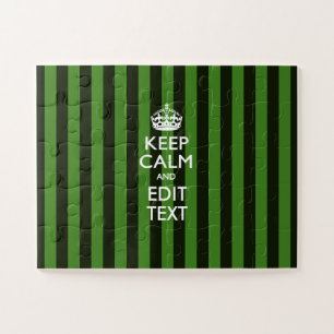 Personalized Keep Calm Green Stripes Decor Jigsaw Puzzle