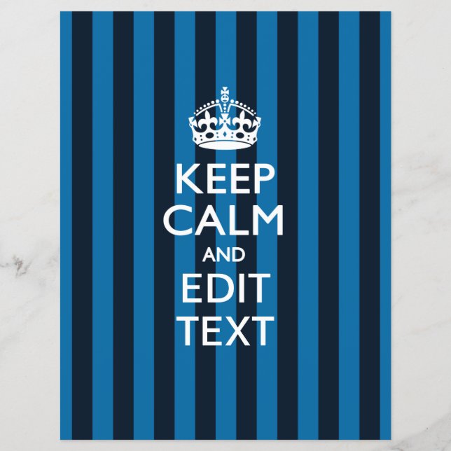 Personalized KEEP CALM Your Text on Blue Stripes Flyer (Front)