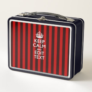 Personalized Keep Calm Your Text Red Stripes Decor Metal Lunch Box