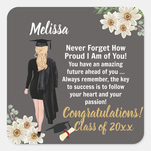 Personalized Keepsake Graduation Square Sticker (Front)