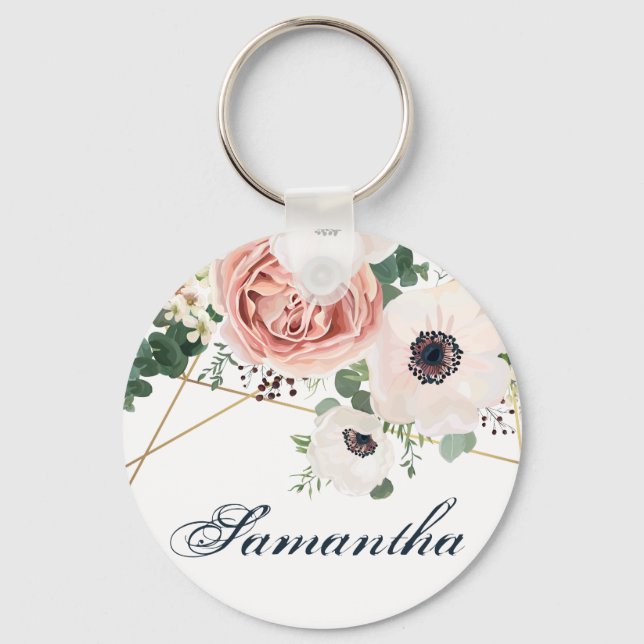 Personalized Key Chain Geometric Garden Rose Anemo (Front)