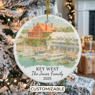 Personalized Key West Ornament, Florida Ceramic Tree Decoration