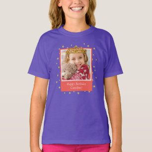 Personalized Kid Photo Happy Birthday Gold Crown T-Shirt