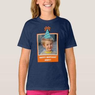 Personalized Kid Photo Happy Birthday w/ Blue Hat T-Shirt