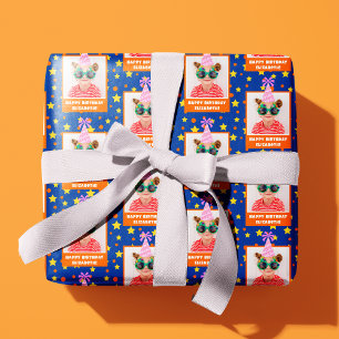 Personalized Kid Photo Happy Birthday w/ Pink Hat Wrapping Paper