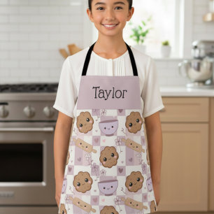 Personalized Kids Apron Kawaii Cookie Gingham Bake
