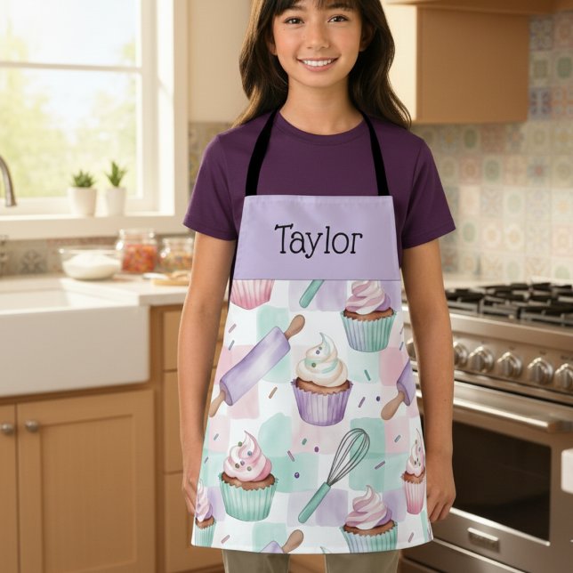 Personalized Kids Apron Lavender Cupcake Mom Me (Creator Uploaded)