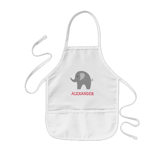 Personalized kids apron with cute grey elephant (Front)